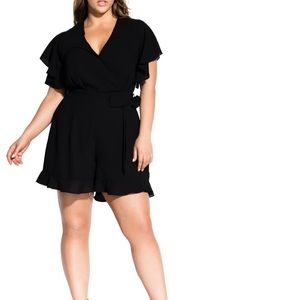 City Chic Frill Love Romper in Black Size 20